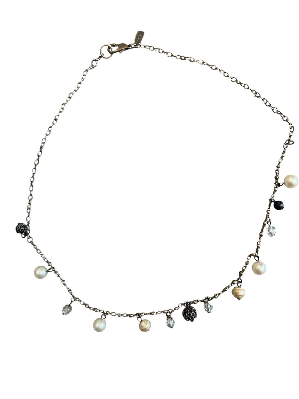 Rachel Pearl, Black Bead and Crystal Charm Necklace 18”